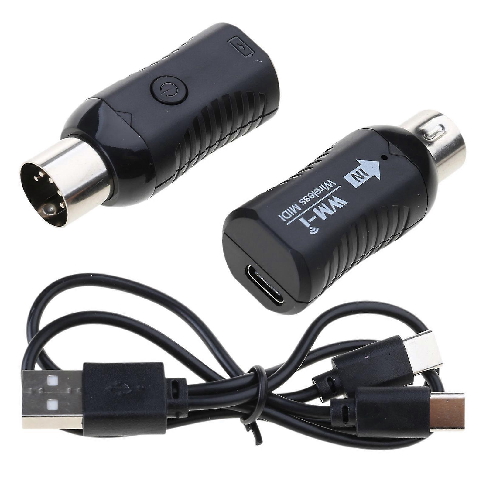 2.4G MIDI Wireless Guitar System Sound Receiver Transmitter 5 Pin Wireless Midi Adapter 10m Transmission Range Black