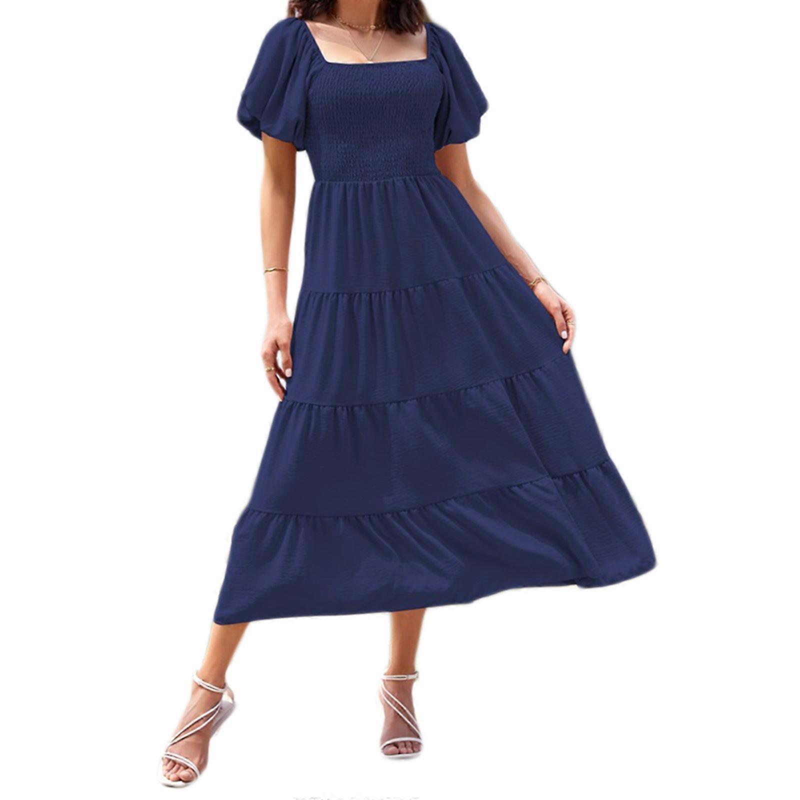Women Smocked Maxi Dress Off Shoulder Midi Dress Beachs Sun