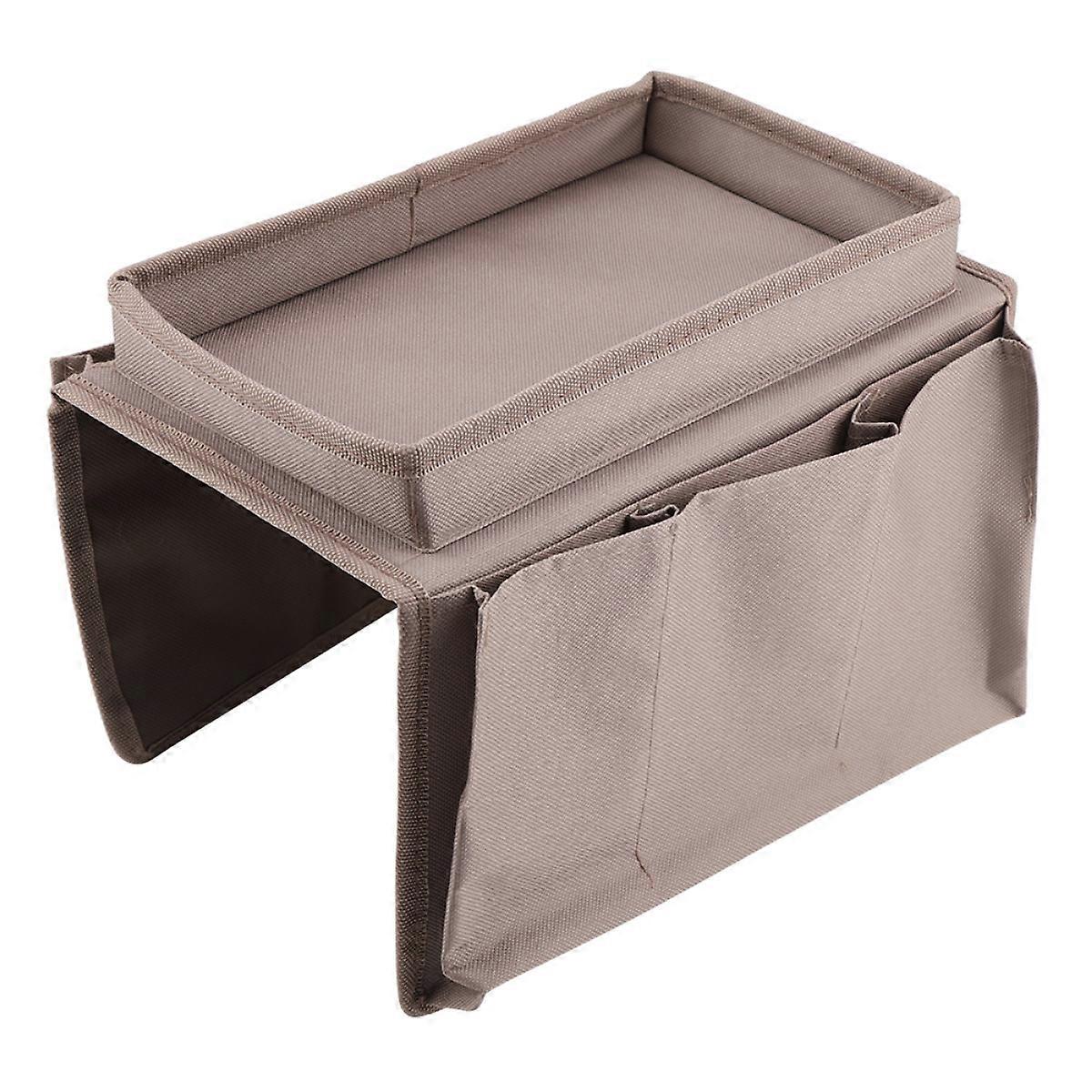 1 pcs Sofa Armrest Hanging TV Remote Control Organizer Couch Storage Bag with Cup Holder Tray(Brown)19cm