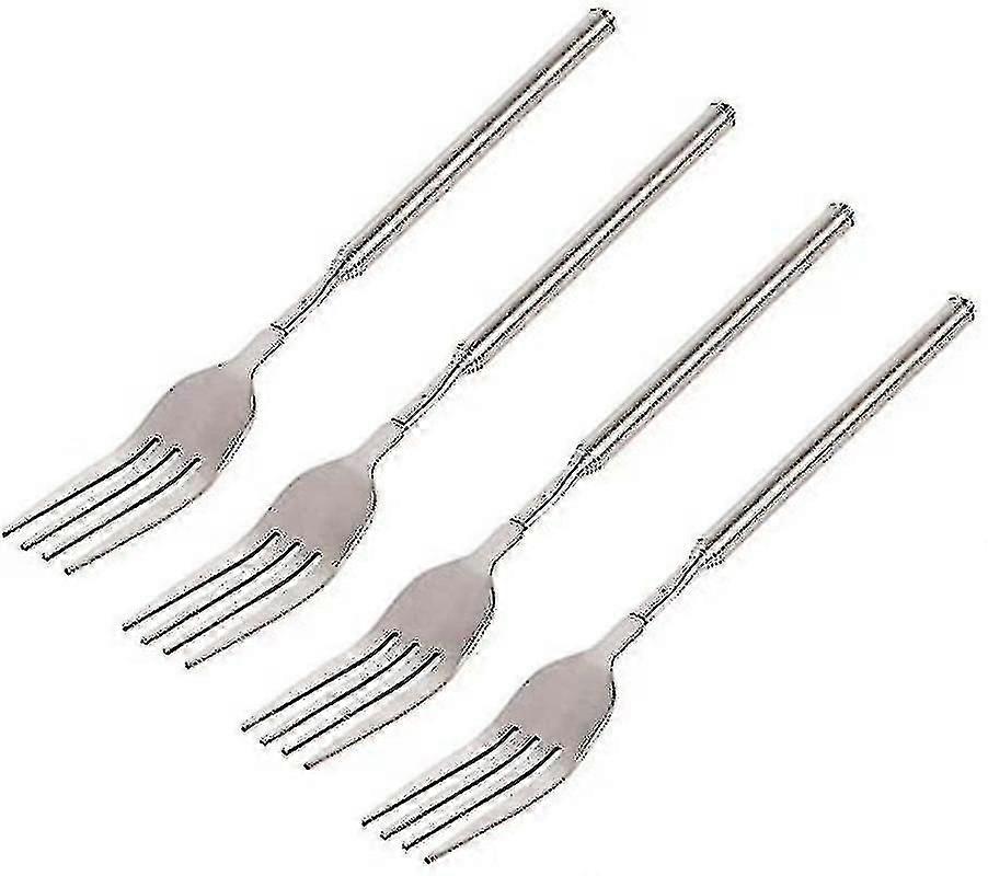 4 Pcs Telescopic Fork Extendable Long Handle Fork Barbecue Toasting Dinner