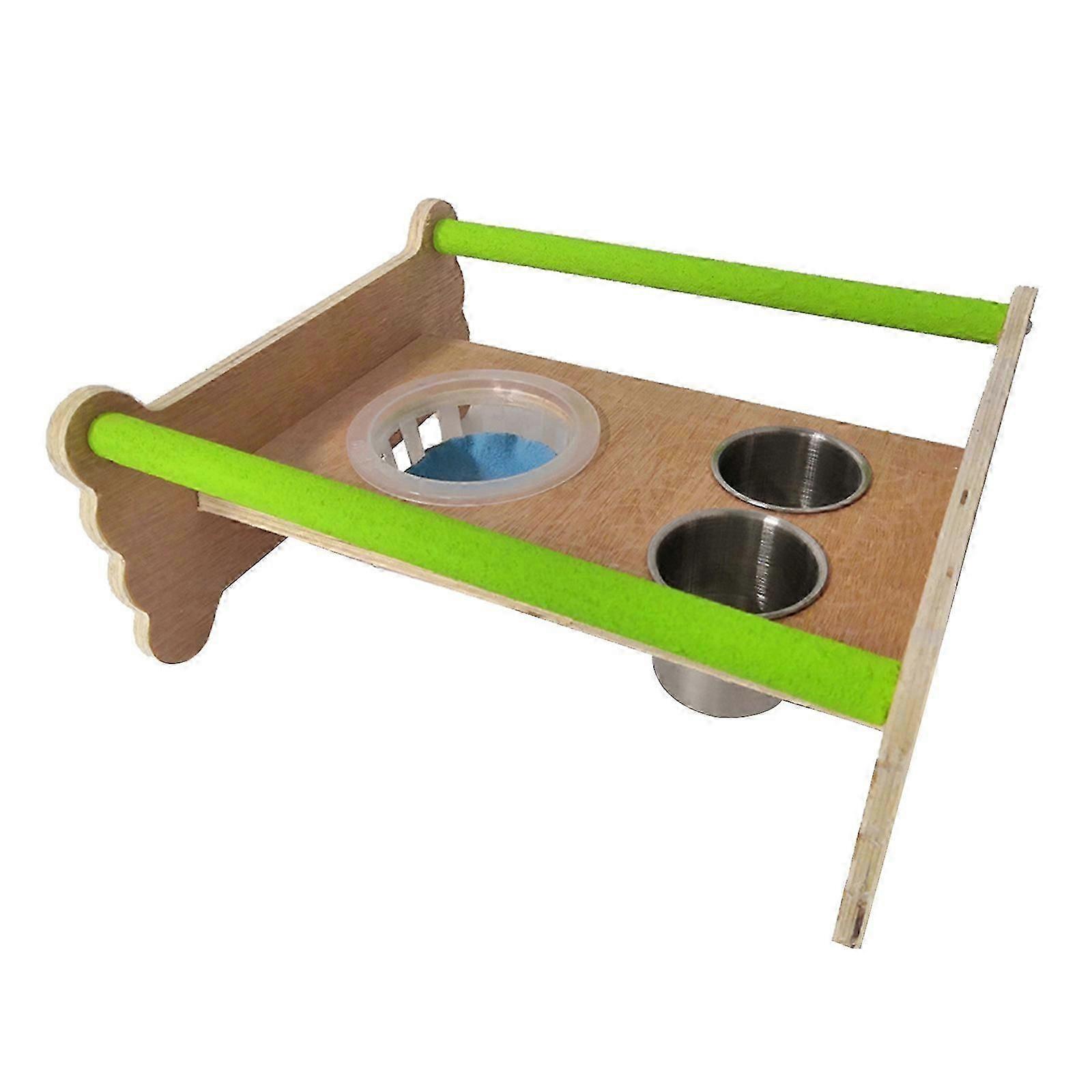 Bird Table Stand Perch Toy Scrub Station Parrot Playground with Feeding Cups