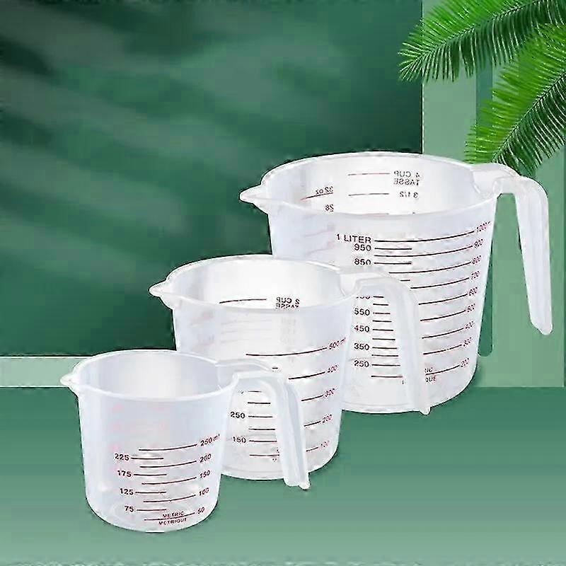 3 Pcs Transparent Plastic Measuring Cups with Handle | 250-500-1000 Ml for Kitchen Baking
