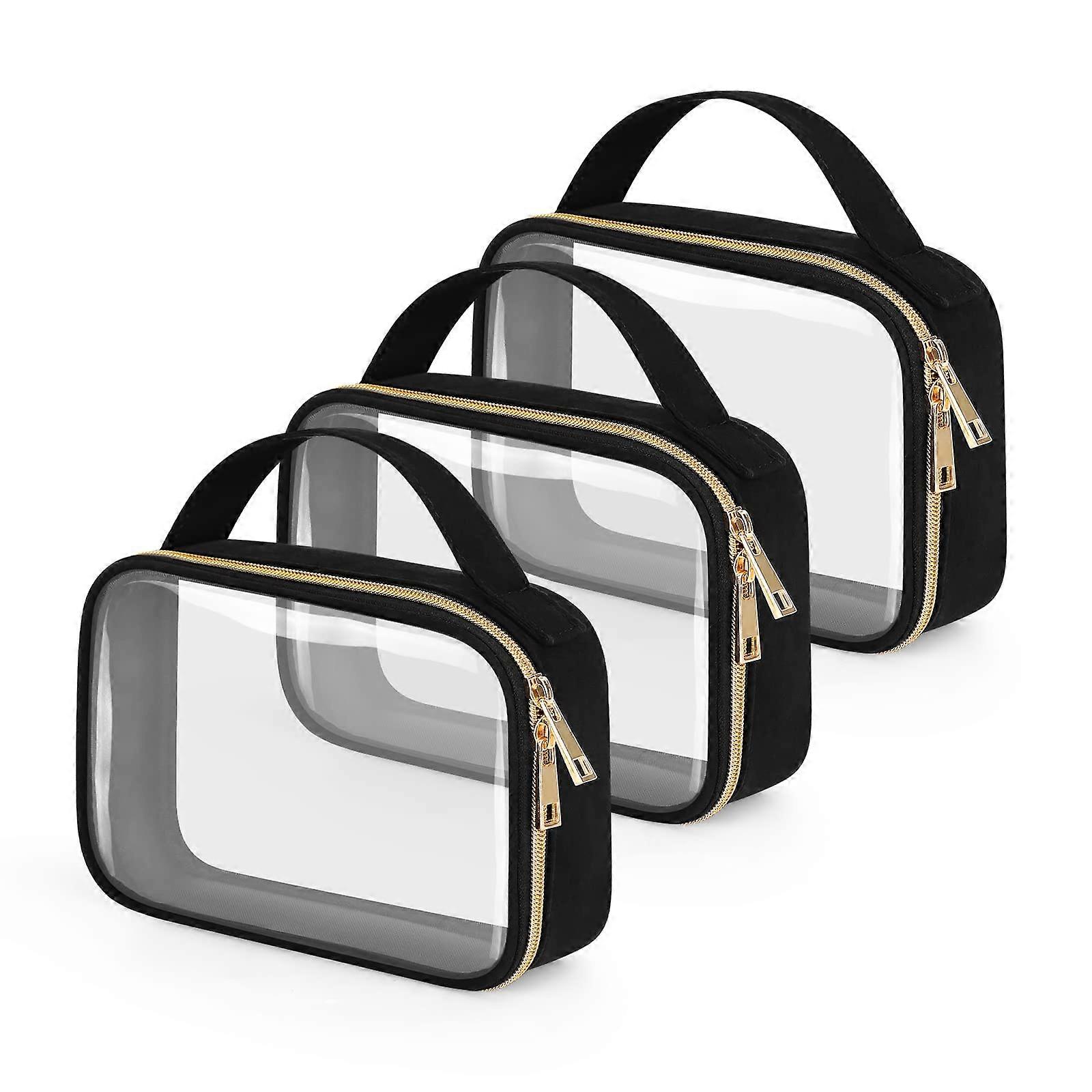 3 Pack Clear Toiletry Bags Airline Compliant Quart Size Transparent PVC Travel Containers for Airport Security