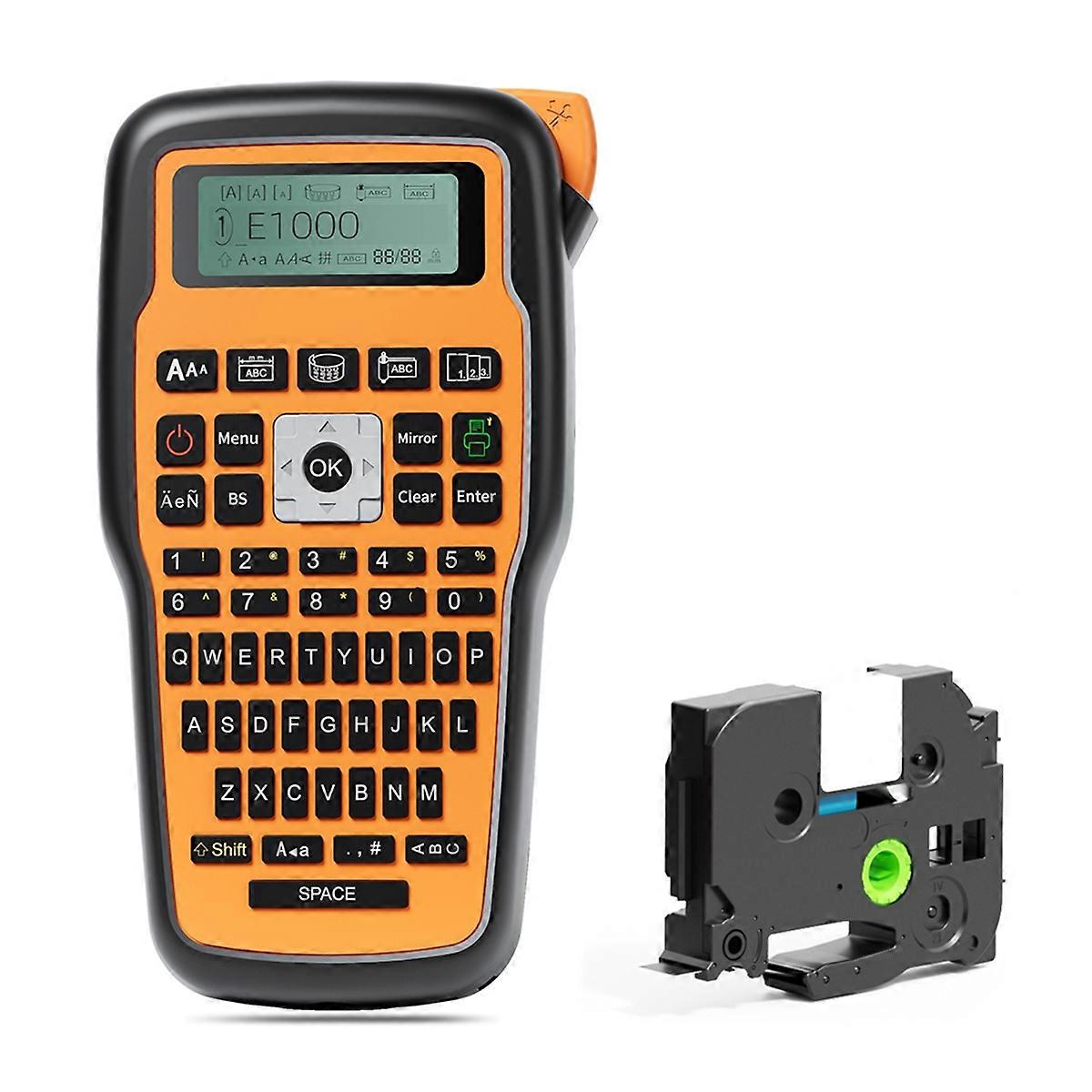E1000 Label Maker Printer QWERTY Keyboard Symbols Industrial Printer Work with Heat Shrink Tubes Orange