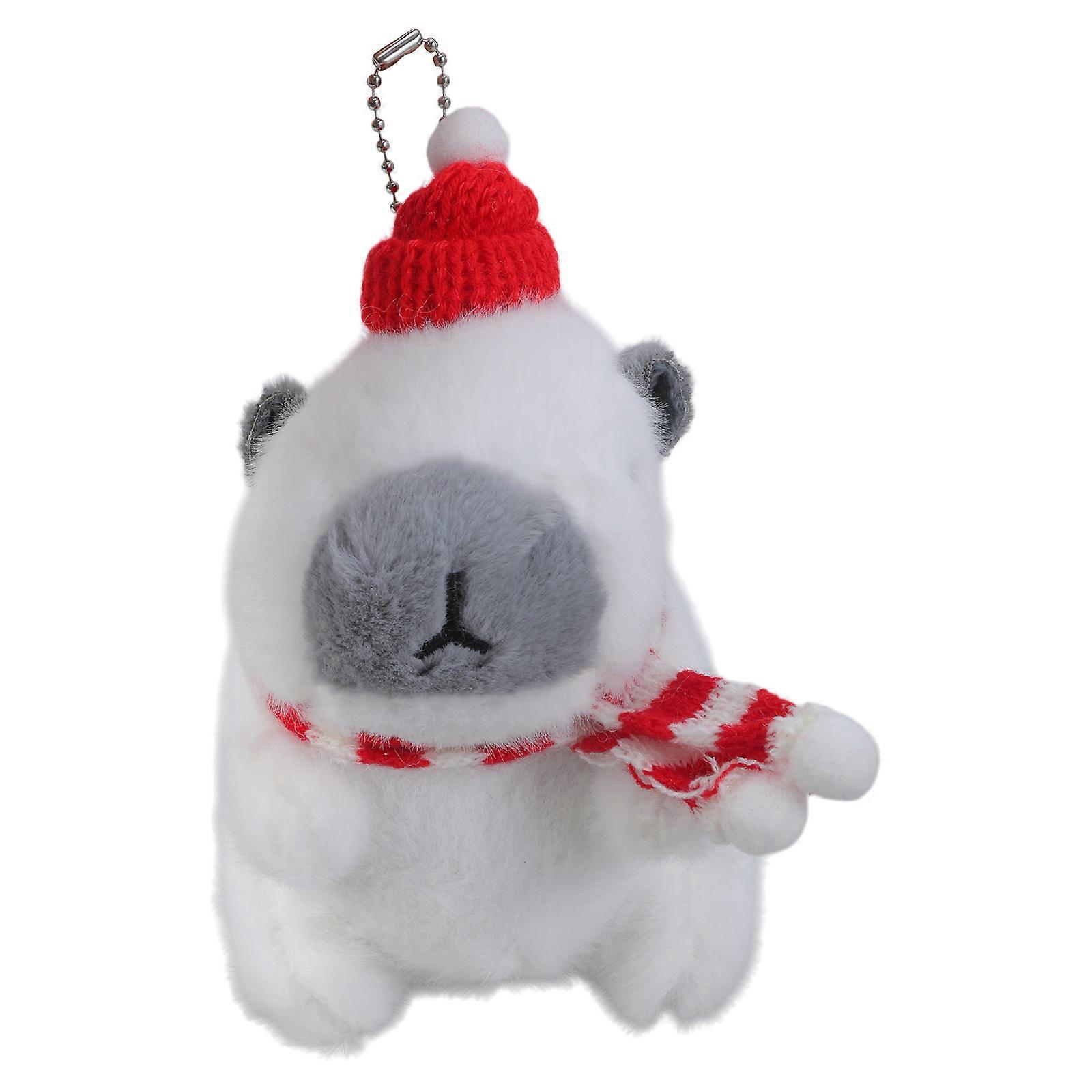 Christmas Capybaras Plush Toy Keychain Soft Doll Pendant Soft Hanging Ornament Suitable for Car Keys and Backpack Decors  Red