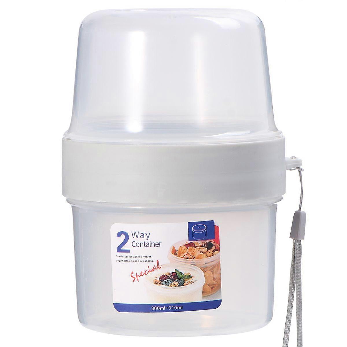 1Pc 310+360ML Double-layer Heat Preservation Lunch Box Bento Box Portable Food Container for School Office(White)