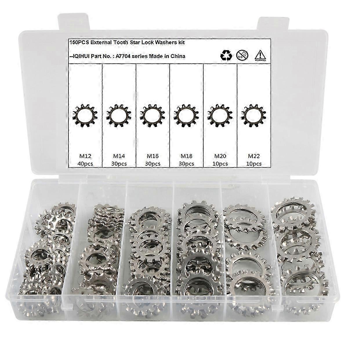 A7704 150pcs M12+m14+m16+m18+m20+m22 External Tooth Star Lock Washers Kit