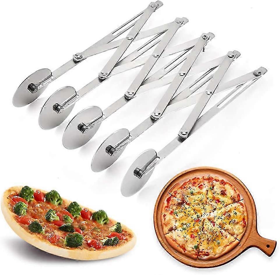 Coupe-pâtisserie à 5 roues, trancheuse à pizza en acier inoxydable, trancheuse à pizza extensible Rouleau à biscuits Diviseur de pâte à biscuits