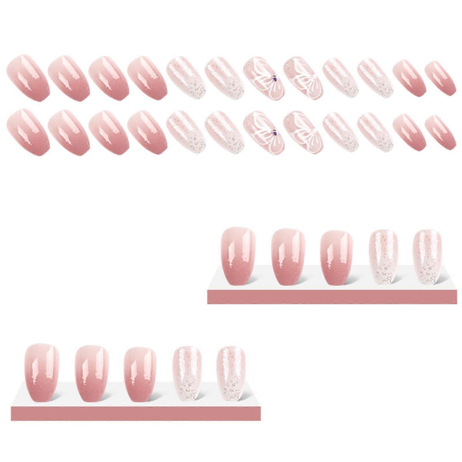 Unhas postiças com gradientes rosa com glitter Unhas postiças leves e fáceis de colar