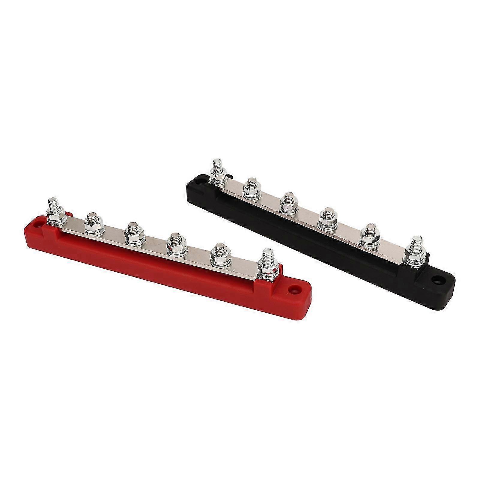 2Pcs DC12V-48V 150A Power Distribution Block Battery Bus Bar 6 Studs M6 for Car RV Yacht Boat in Black Red