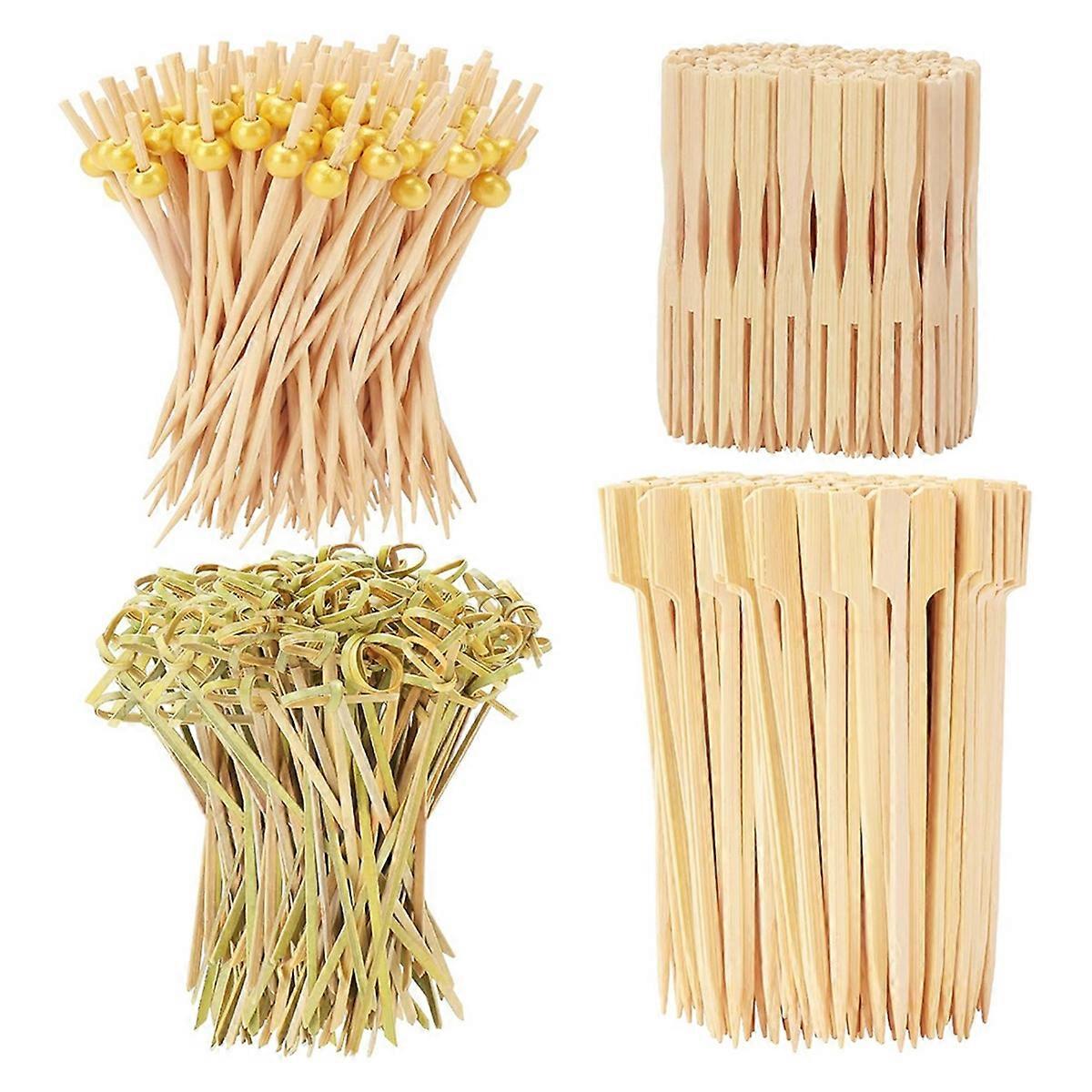 Cocktail Picks Kit, 4 Styles Fancy Toothpicks for Appetizers, 3 Sizes Long Bamboo Skewers, Decorativ