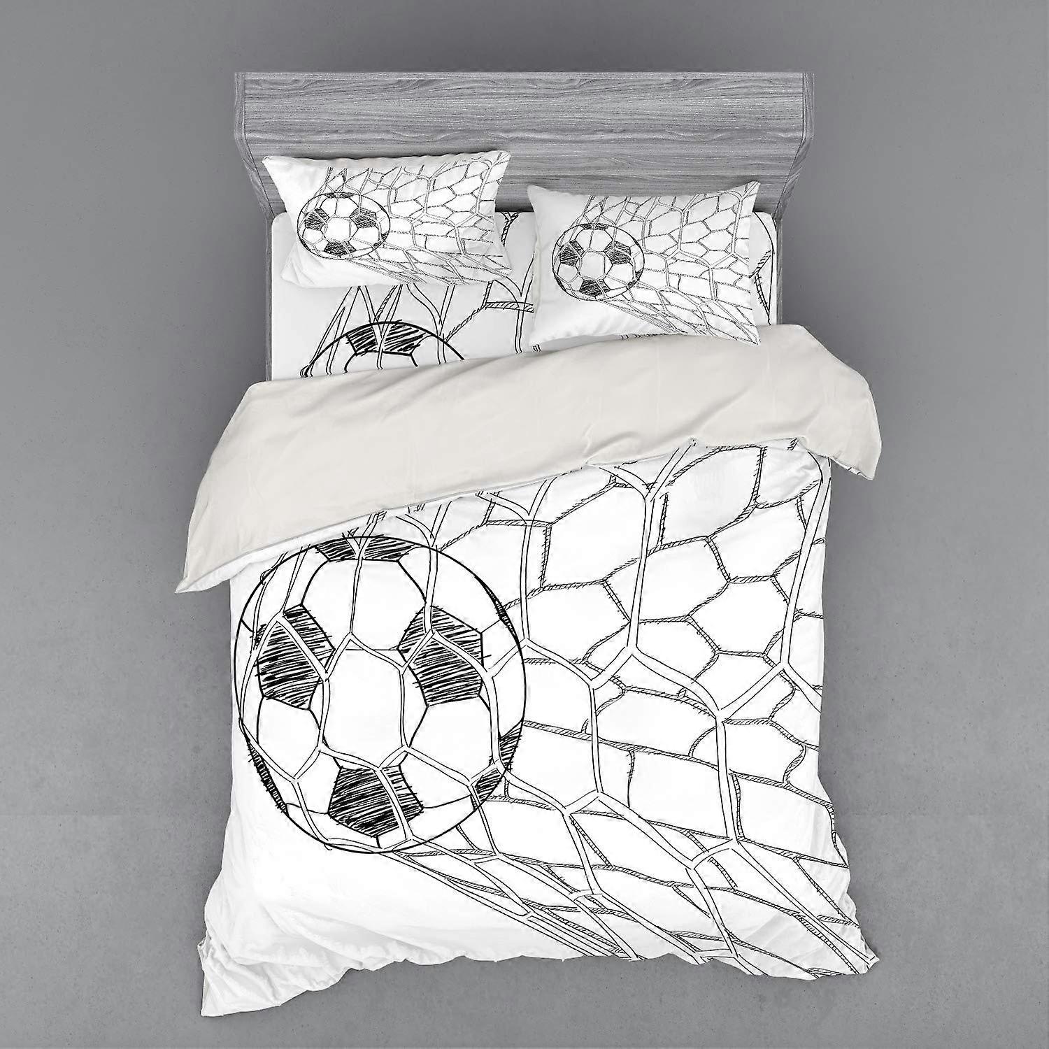 Soccer Duvet Cover Set, 4 Piece Twin Size Bedding Set with Soccer Ball in Net Design, Soft Microfiber Material