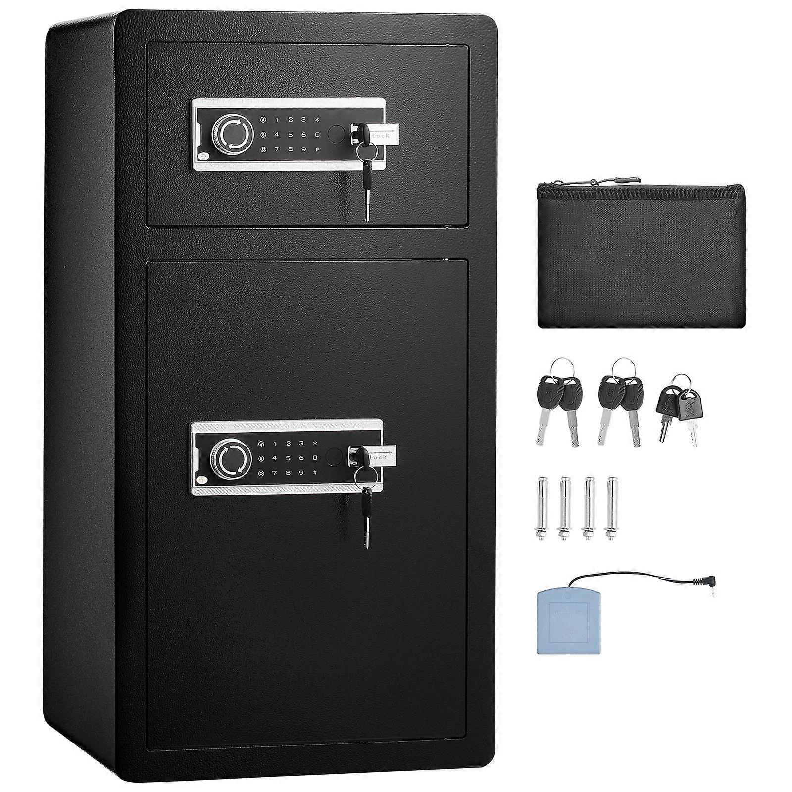 Double Doors 5.5 cu.ft Safe Box with Key Lock & Password with Fireproof Bag, Key Rack, LED Light, 2 Divider and 1 Cabinet, Black