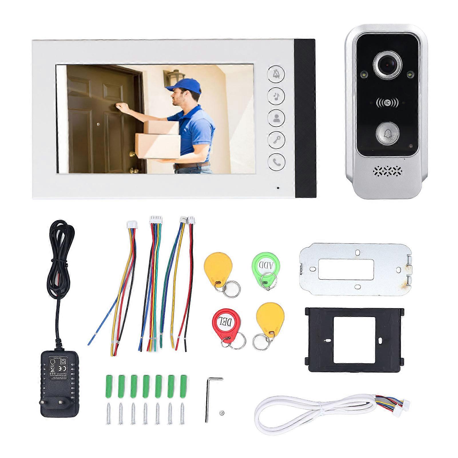 HD Video Doorbell Intercom System with 7" Touchscreen, IC Card Access, and Night Vision