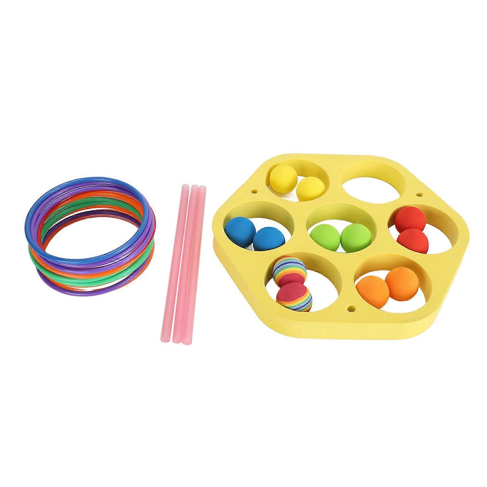 Swimming Pool Toss Game EVA Hexagonal Round Floating Set with 12 Balls 12 Rings, Water Throwing Toys for Party Beach Family Outdoor