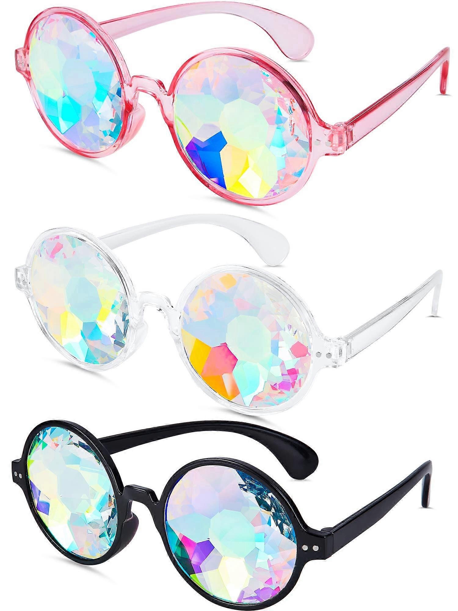 Kaleidoscope Rave Glasses 3 Pairs Festival Goggles Rainbow Prism Refraction Sunglasses for Party and Concert Use