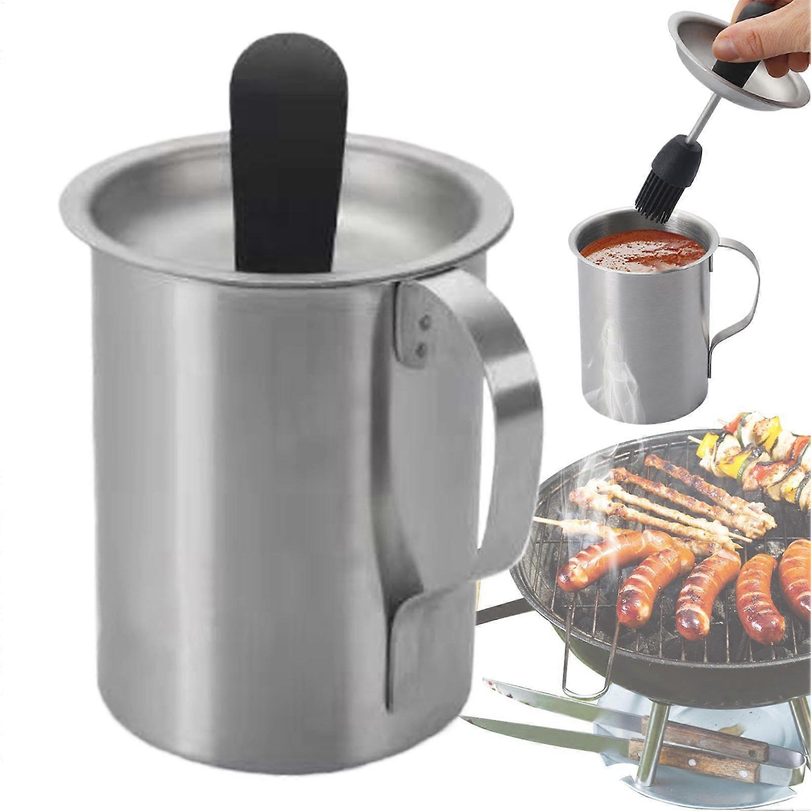 Basting Pot with Brush 9.3x9.3x15.5cm for Sauce, BBQ Grill Tool