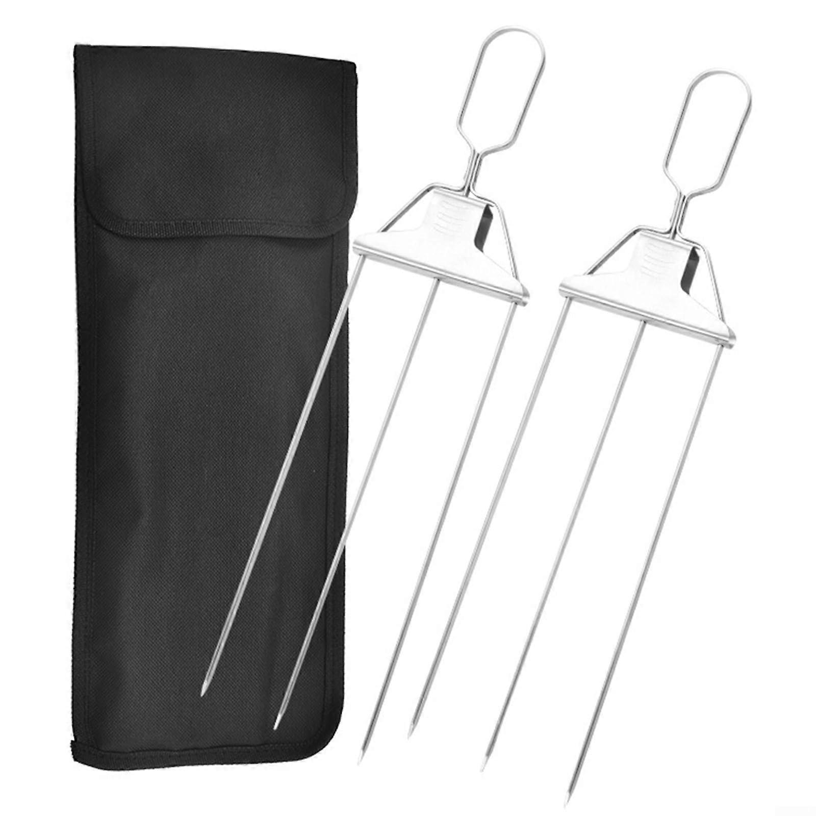 Stainless Steel Kabob Skewers, 3-Way Design for Quick Food Removal from Grill, 2-Pack, Durable and Easy to Use