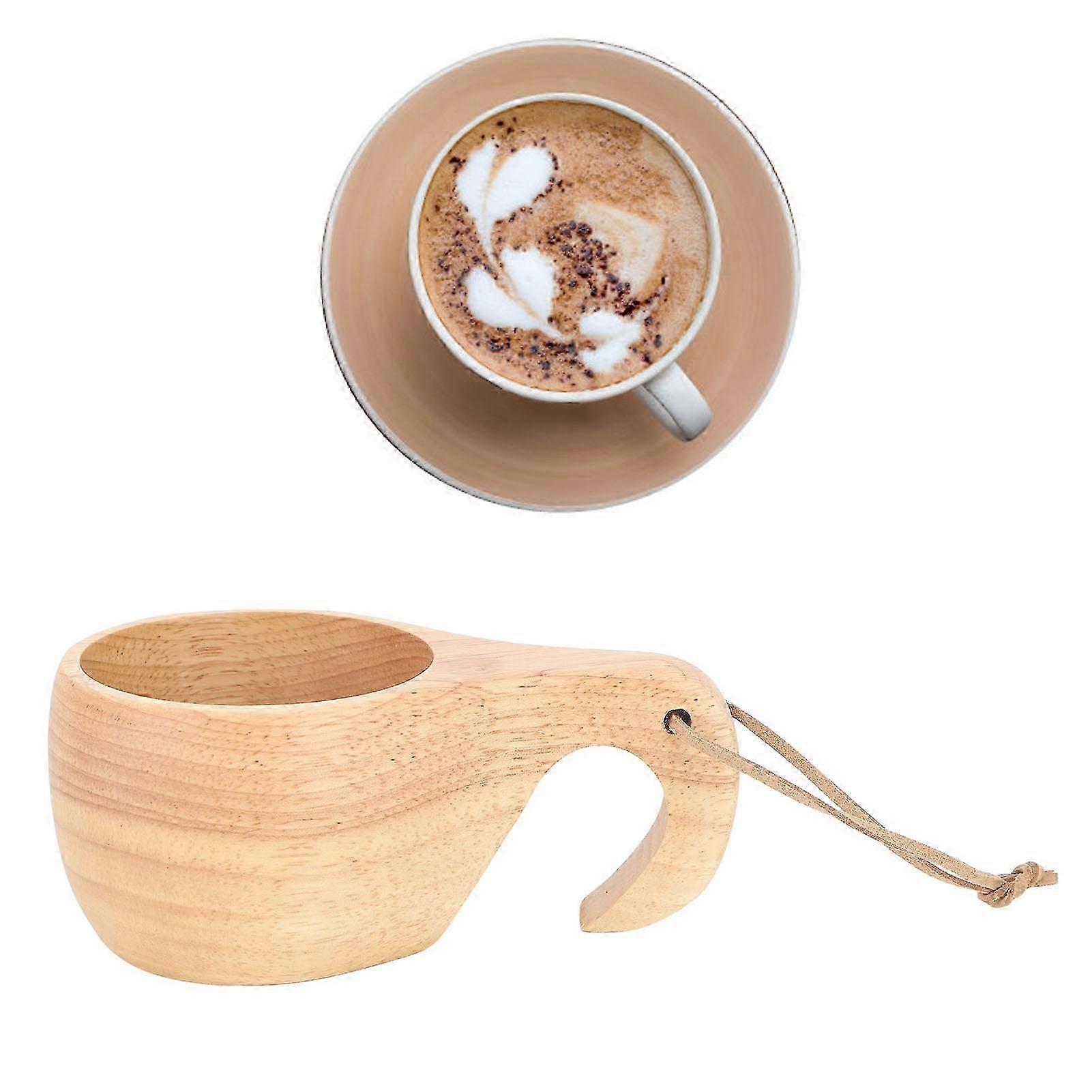 Träkaffekopp med handtag, 200 ml hållbar bärbar mugg för hemmakontor och resor