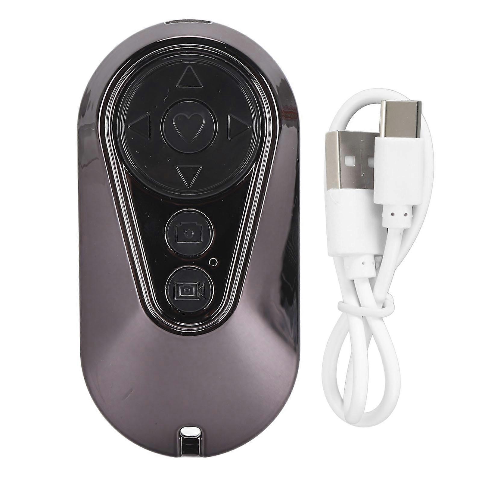 Black Bluetooth Remote Page Turner & Camera Shutter - Rechargeable, 10m Range, Versatile Use