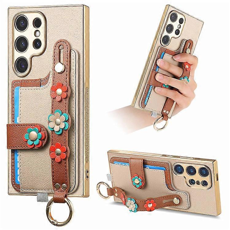 W2 Series Compatible For Samsung Galaxy S23 Ultra Case 3D Flower Leather Phone Back Cover Wristband Kickstand