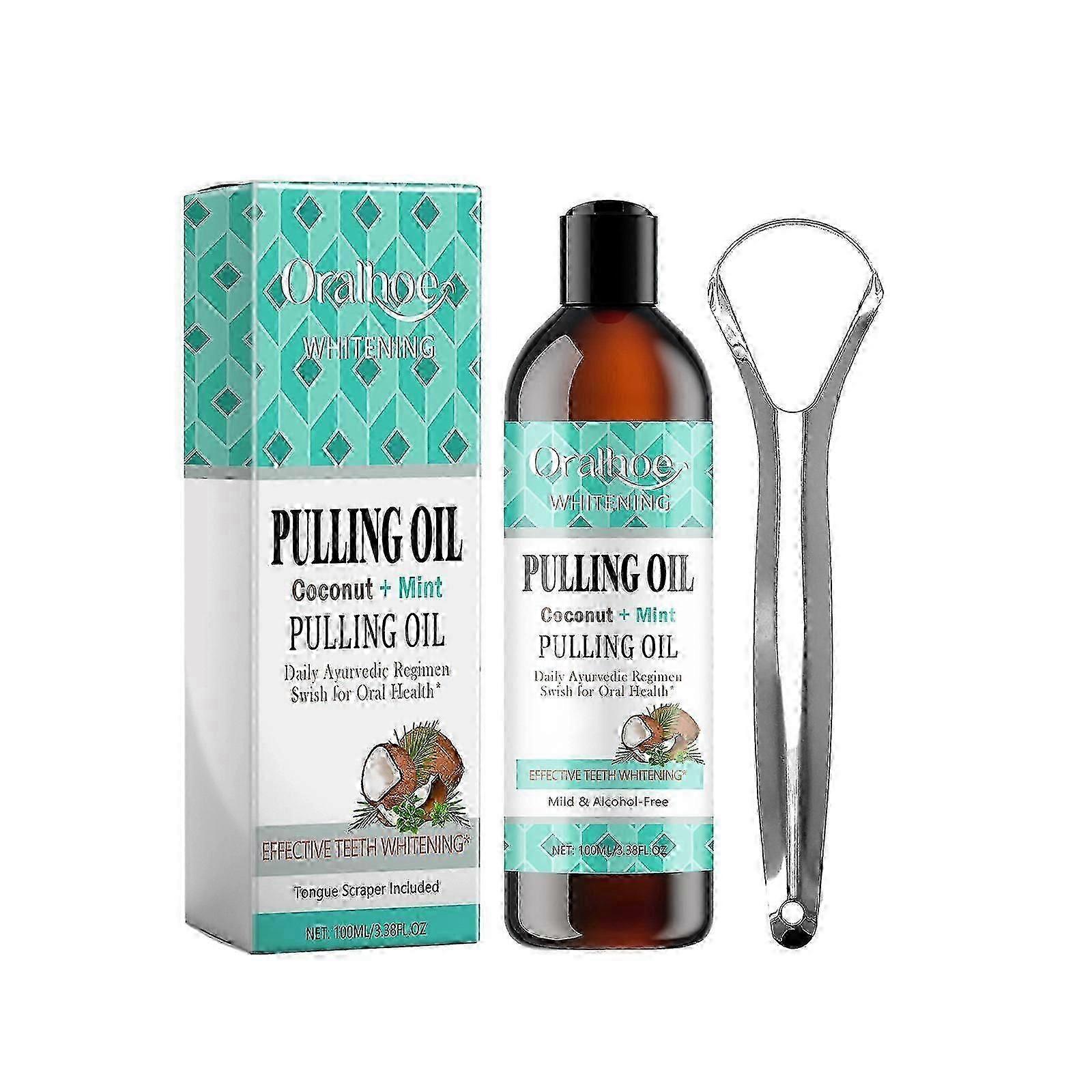 オイルを引く、口の歯茎の健康のためのオイルを引く、ホワイトニングプルオイルココナッツミント、ミントオイルプルうがい薬、アルコールフリーの歯のホワイトニングガムヒールH