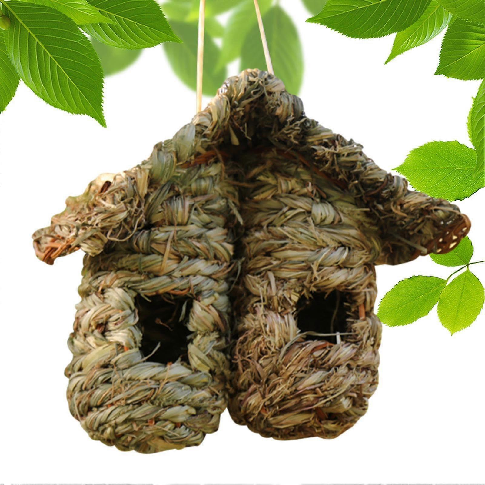 Hummingbird Nest Hanging House - Straw Hummingbird House for Garden Patio Lawn - Outdoor Bird Feeder Decoration