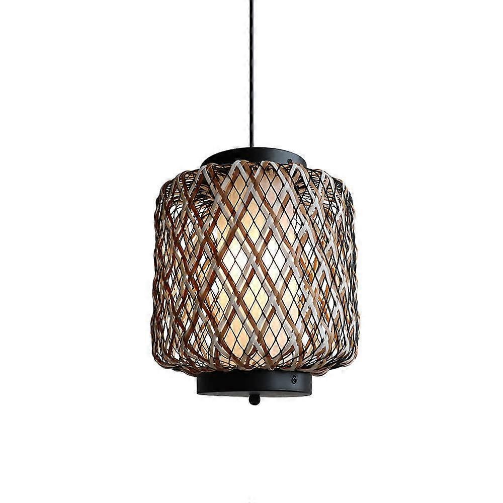 Outdoor Rattan Bamboo Pendant Light Cylindrical Lantern IP65 E27 Ceiling Light