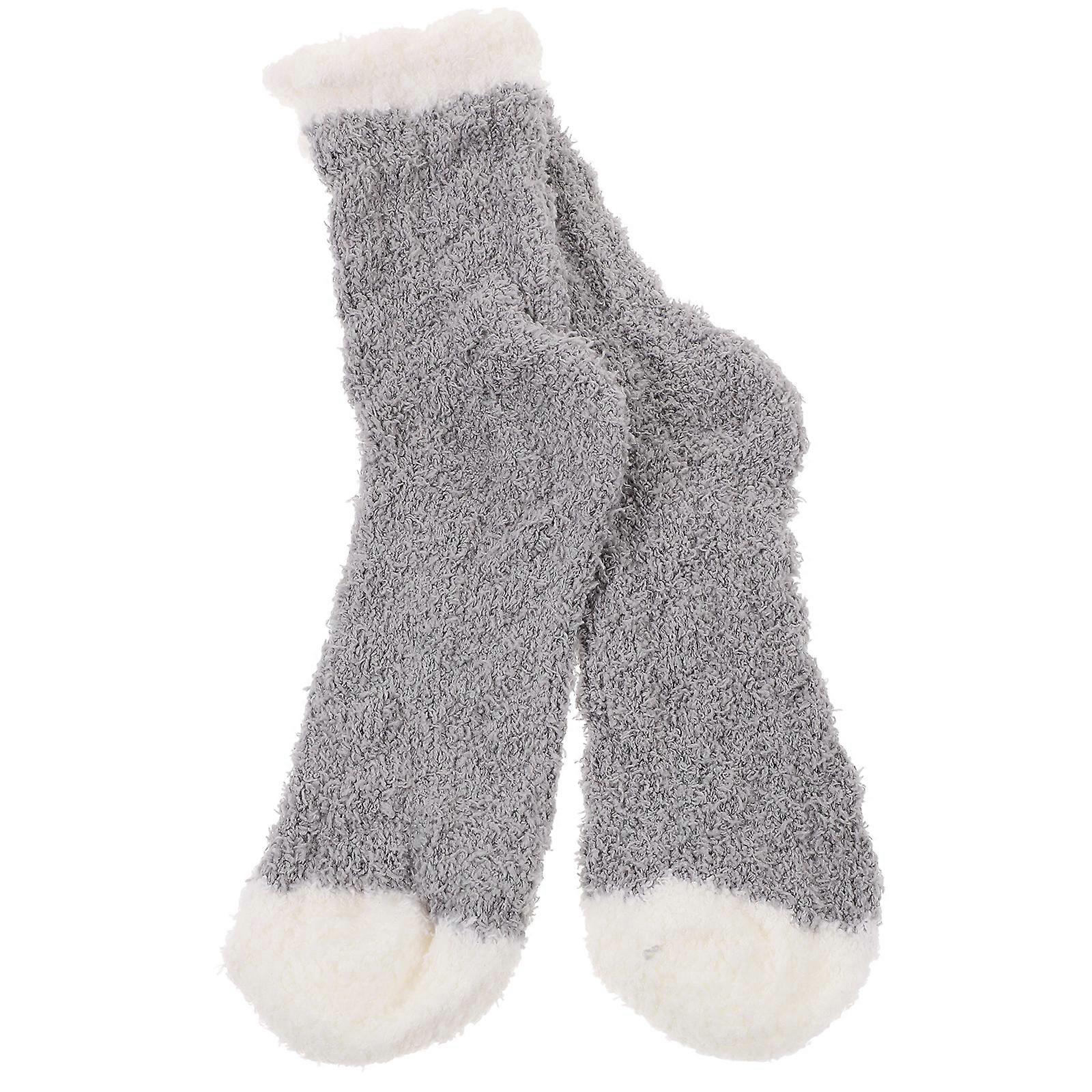 Thick Socks Coral Fleece Sleeping Socks Winter Warmth Comfortable for Sleeping Middle Tube Grey 1Pair Women