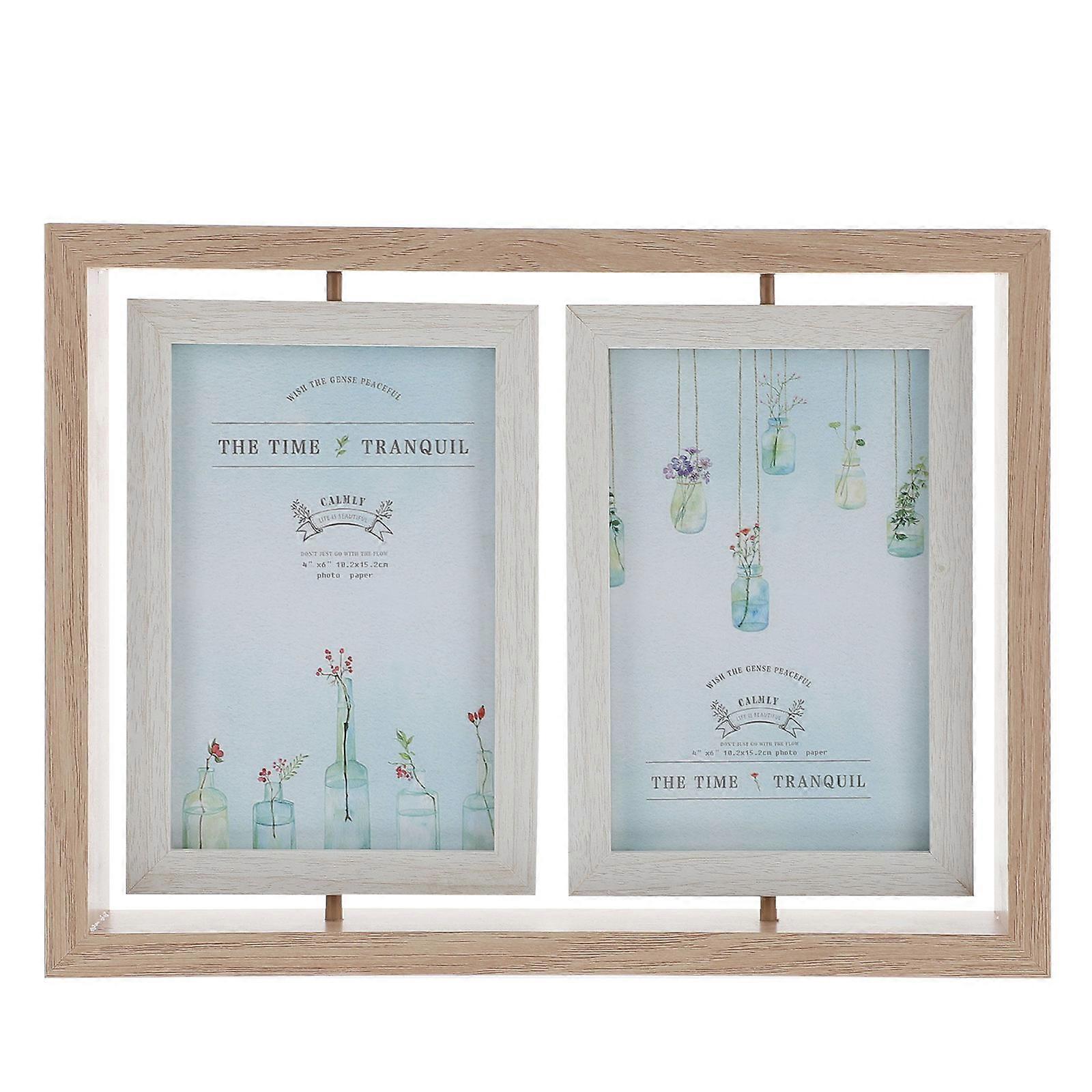 Double Sided Standing Picture Frames Office Decoration Wooden 1Pack