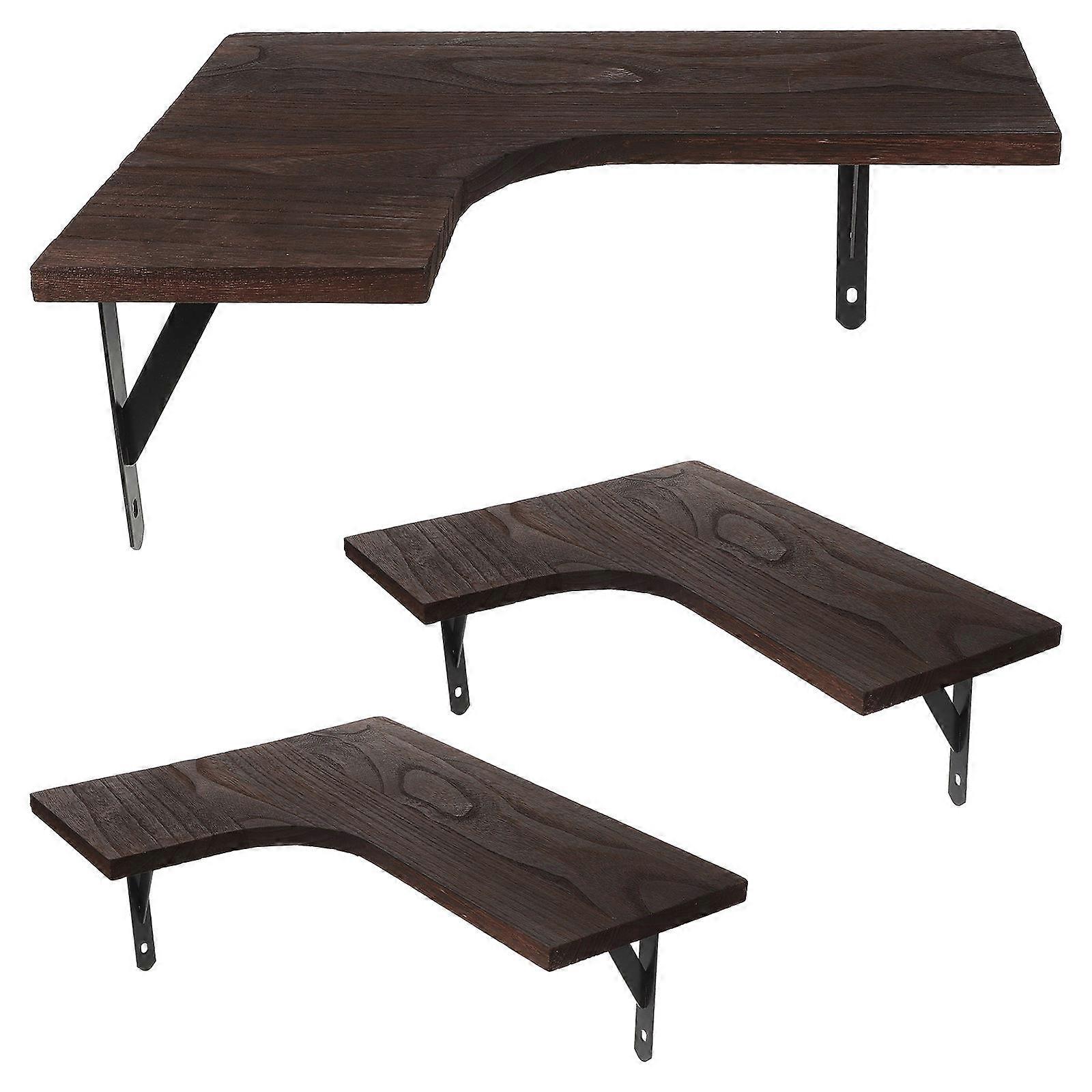 Solid Wood Floating Shelves Corner Wall Mounted Storage Shelf Rustic Style 1 Set