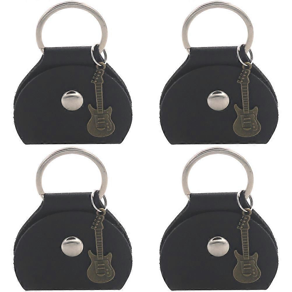 Guitar Pick Holder Pick Storage Keychain For Guitarists Rectangular Black Metal 4Pcs