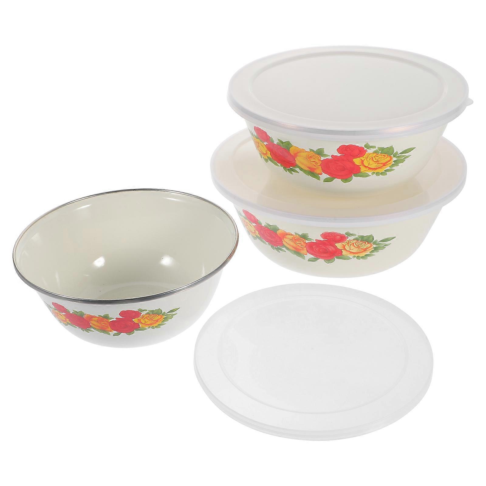 3pcs Enamelware Salad Bowls with Lids – Versatile Kitchen Serving Bowls for Soups, Fruits, and Salads