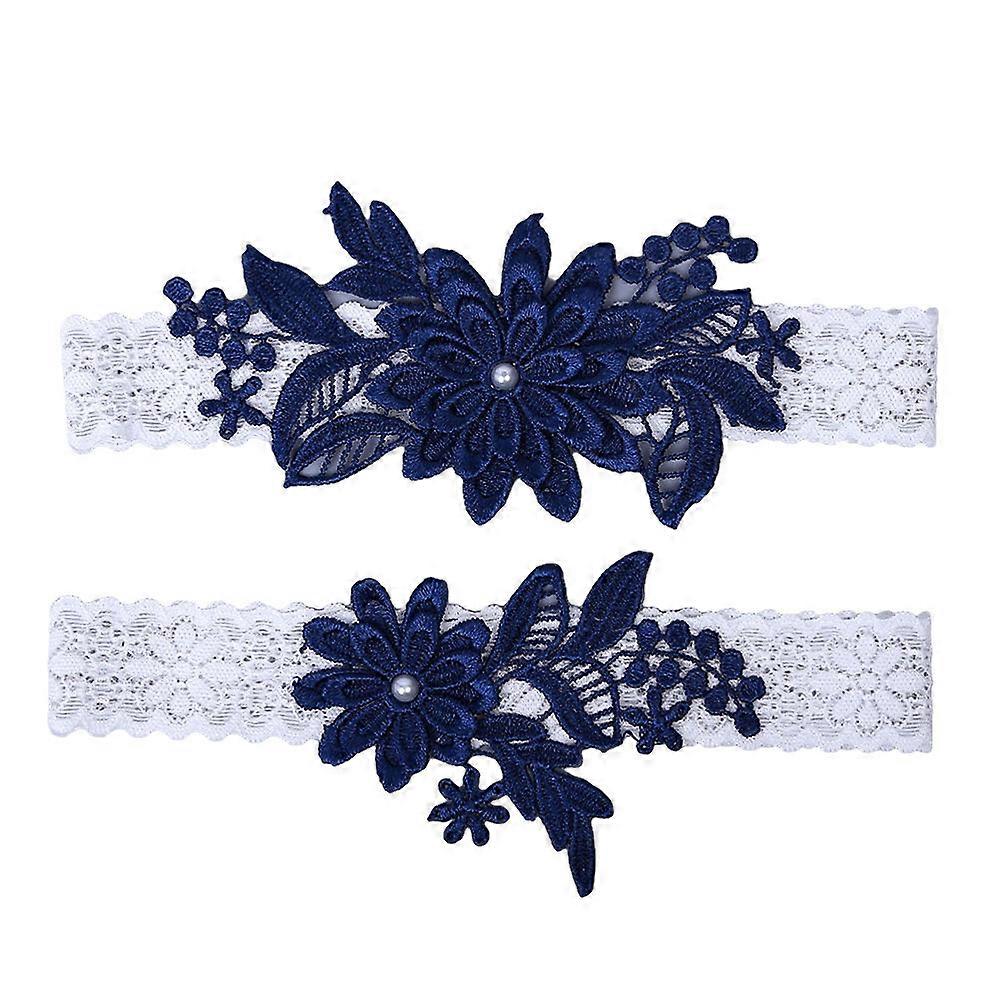 Garters Bridal Bowknot Design Wedding Decorative Elegant for Bride Use Navy Blue Wearable During Ceremony and Reception 1 Pair