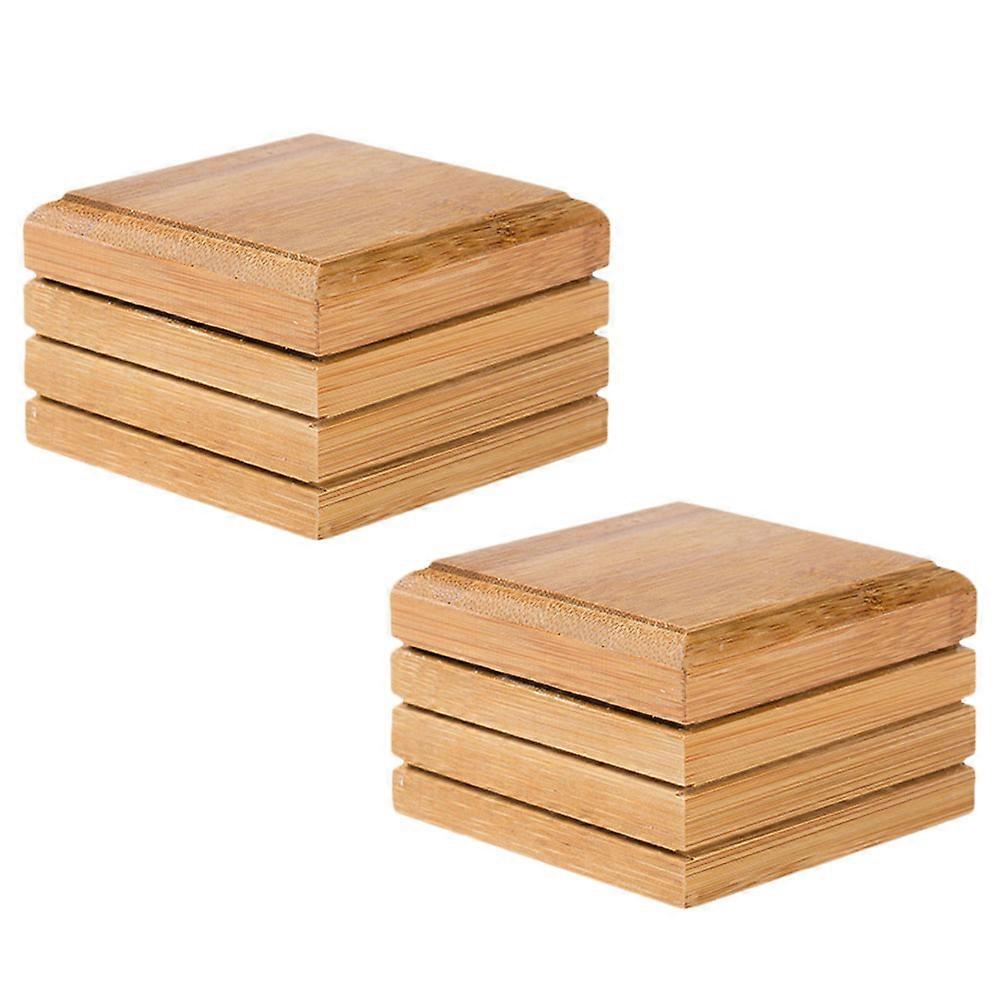 Bamboo Soap Dish Drainage Soap Holder Bathroom Soap Container Khaki 8.4x5.5cm Keep Soap Dry and Clean 2Pcs