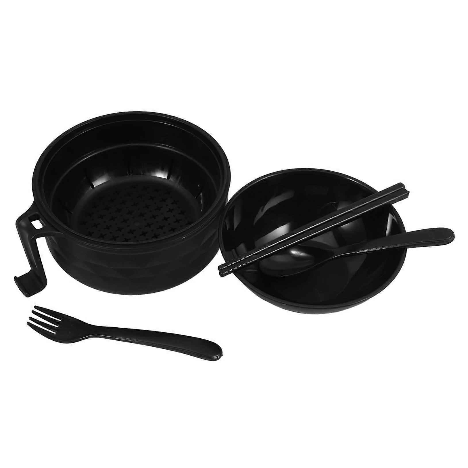 Microwave Ramen Bowl Set, Multi-Piece, Noodle Bowl With Spoon, Black, For Dorm Rooms, Cereal And Mixing Bowl