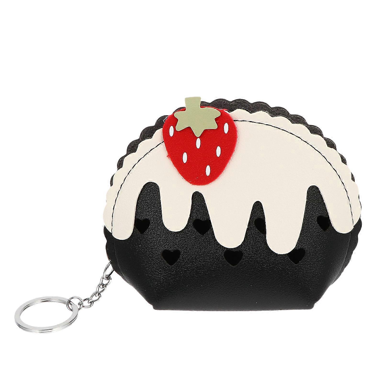 Zipper Coin Pouch Strawberry Small Wallet Black 11x9x4cm Coins Storage 1Pc