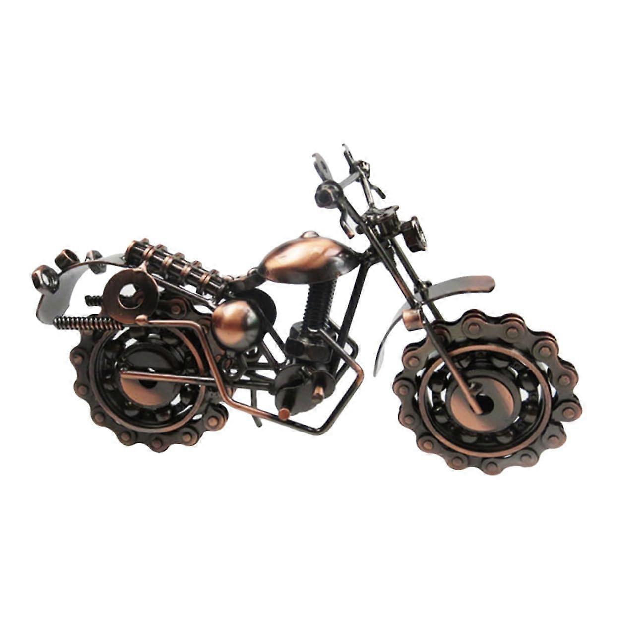 Antique Iron Motorcycle Model with Metal Stand for Turntable Display, Vintage Vehicle Sculpture Decoration Craft B11 Mini Model