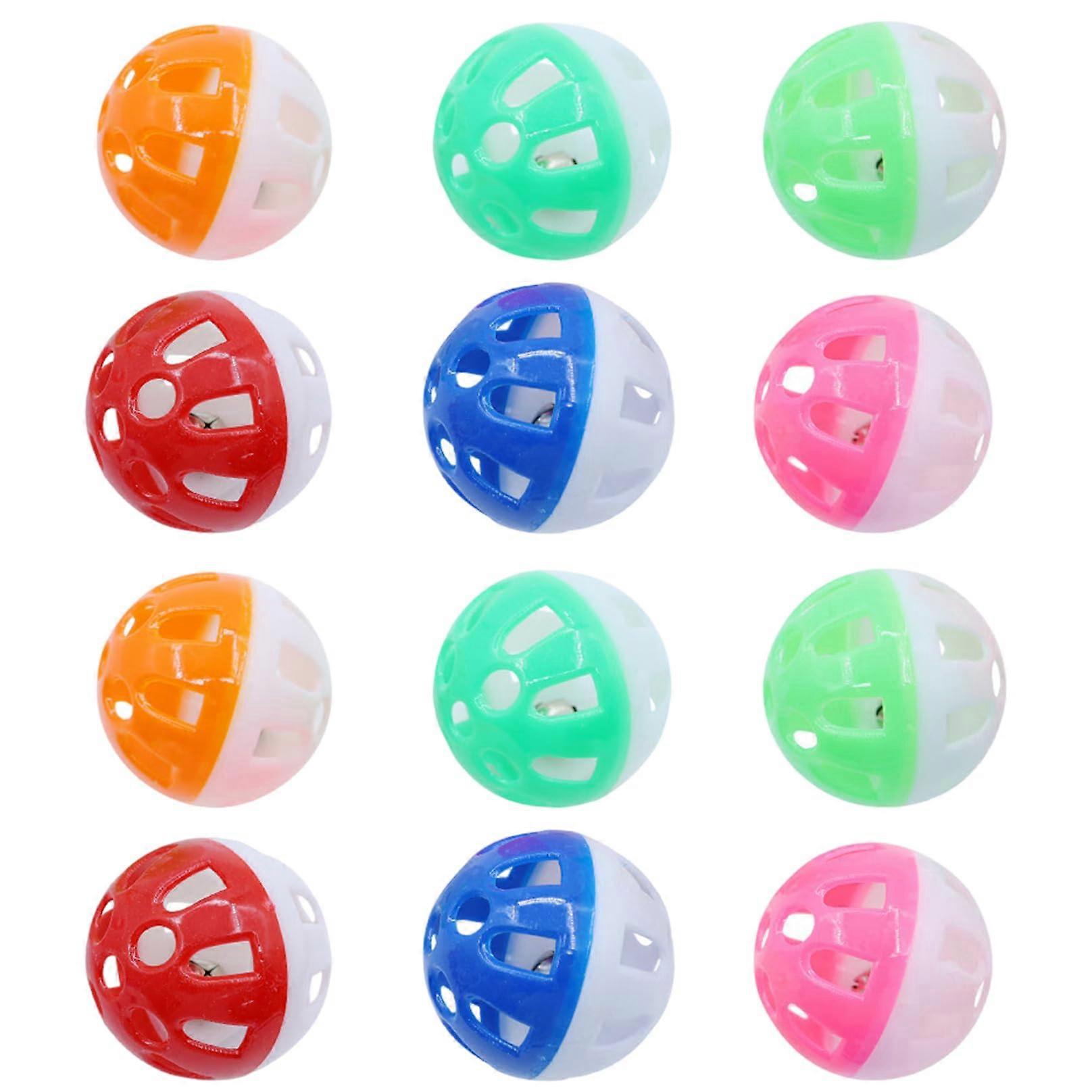 12pcs Cat Toy Balls with Bell, 1.5 Inch Colorful Hollow Mesh Plastic Jingle Balls for Kittens, Random Color