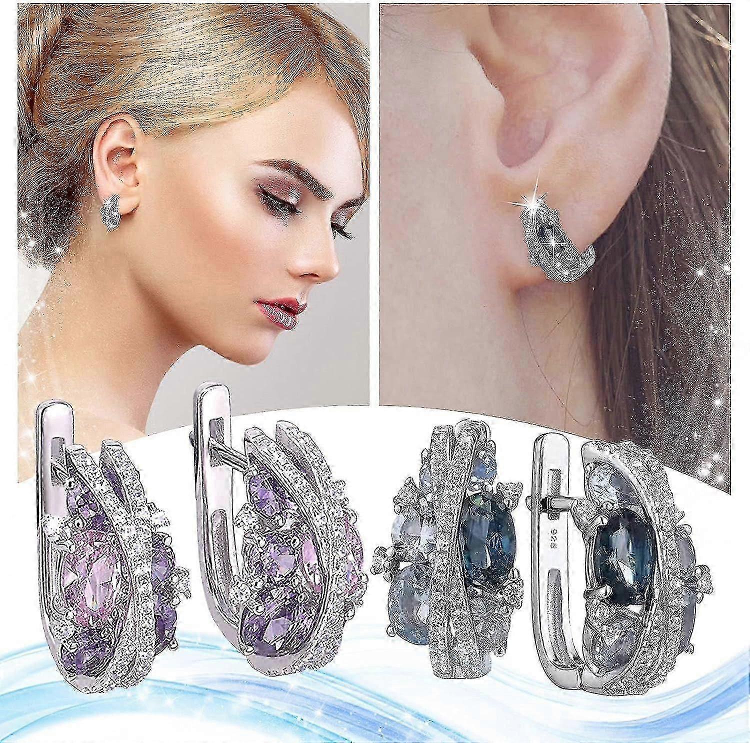 1ペアヴィンテージクリエイティブダブルX字型イヤリング、アメジストヴィンテージクリエイティブダブルX字型中空ジルコンイヤリングレディース