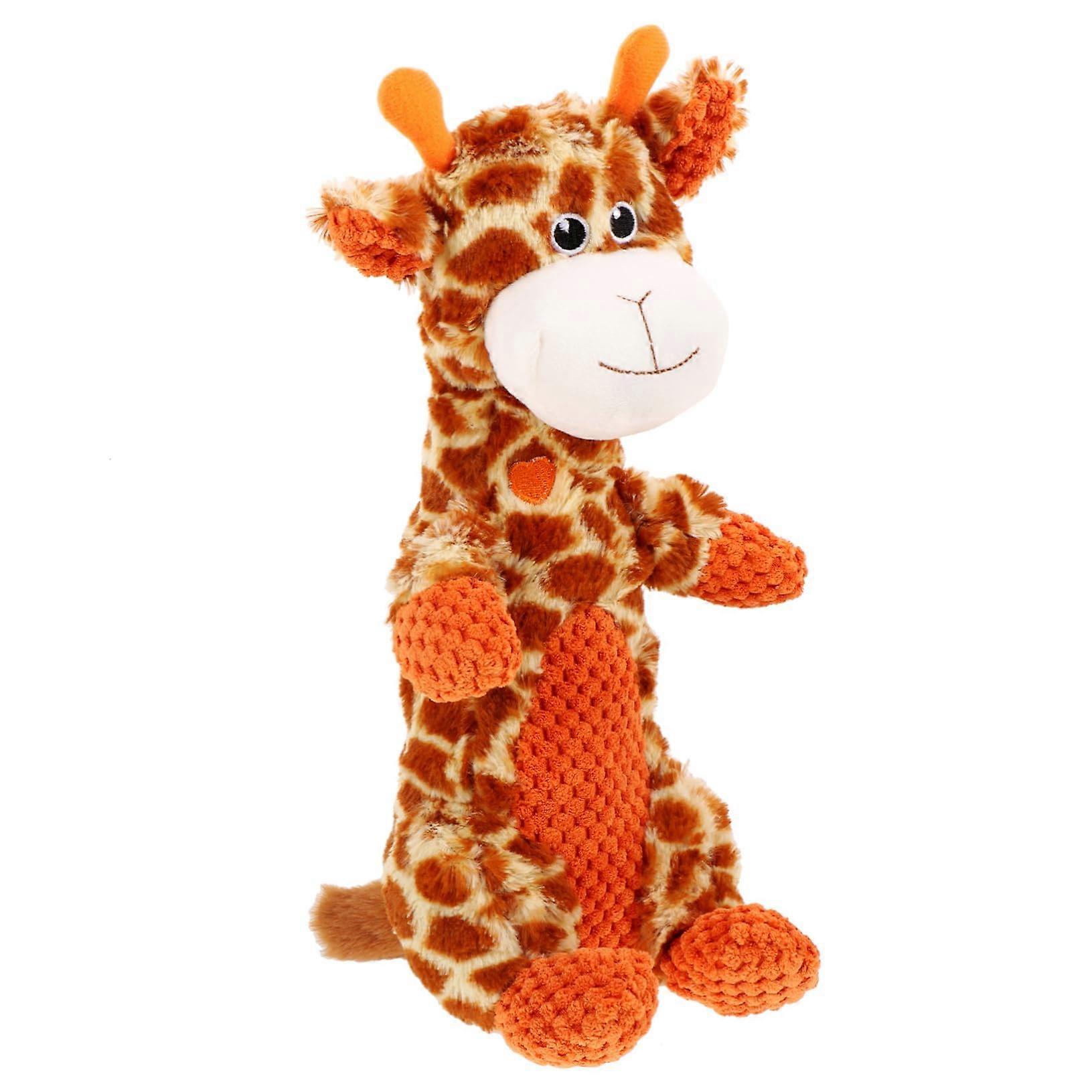 Sweet Cartoon GiraffeShaped Plush Teething Toy for Puppies Squeaky Toy for Dental Care Fun Entertainment for Pets