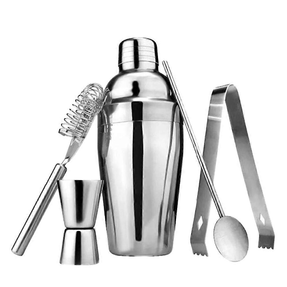 Stainless Steel Cocktail Bartending Props with Measuring Jigger and Strainer for Bartending Silver 5 Pcs