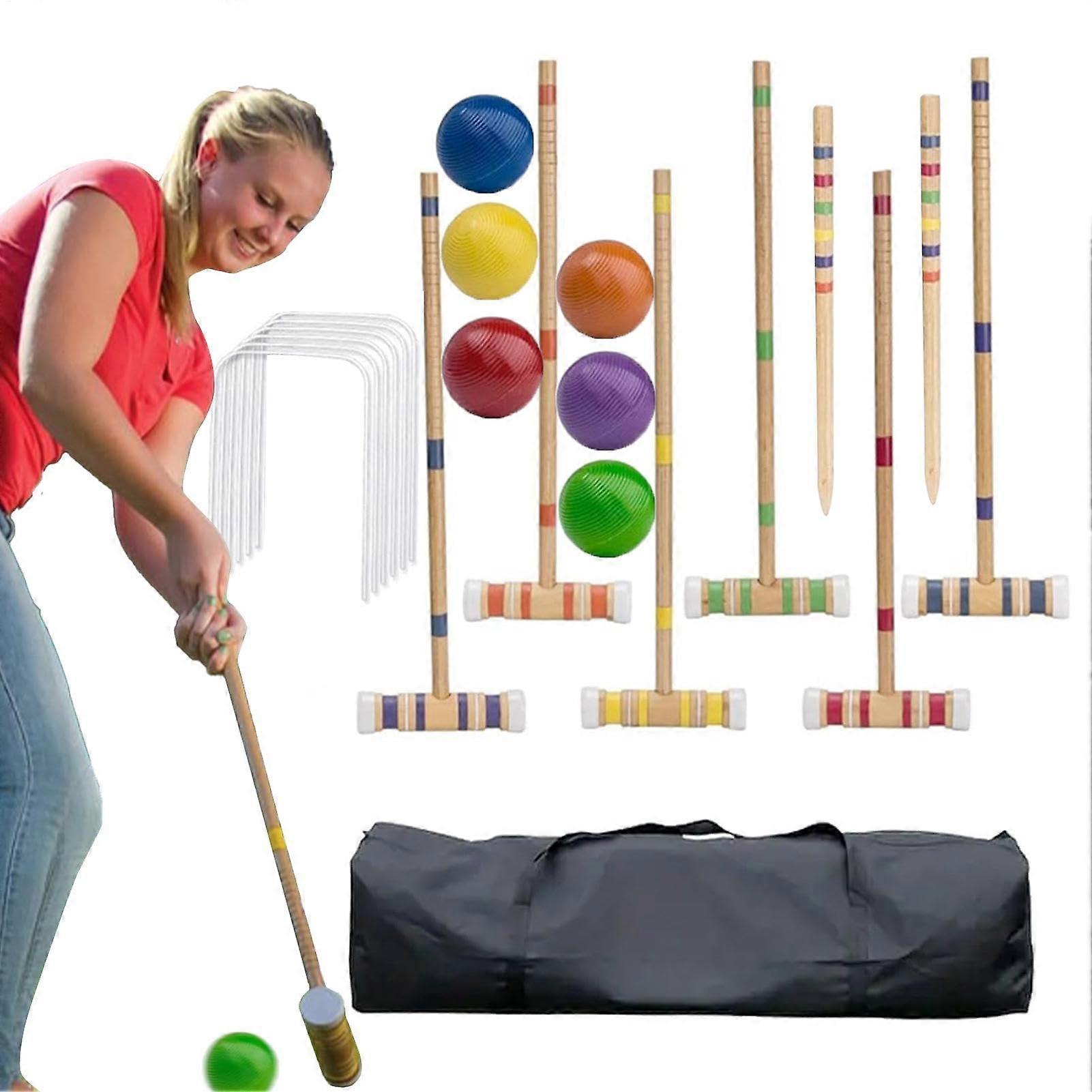 Adjustable Croquet Set for Adults 6 Players in Open Family Games Portable Wooden Sports Set, Reusable for Lawn, Yard, Park
