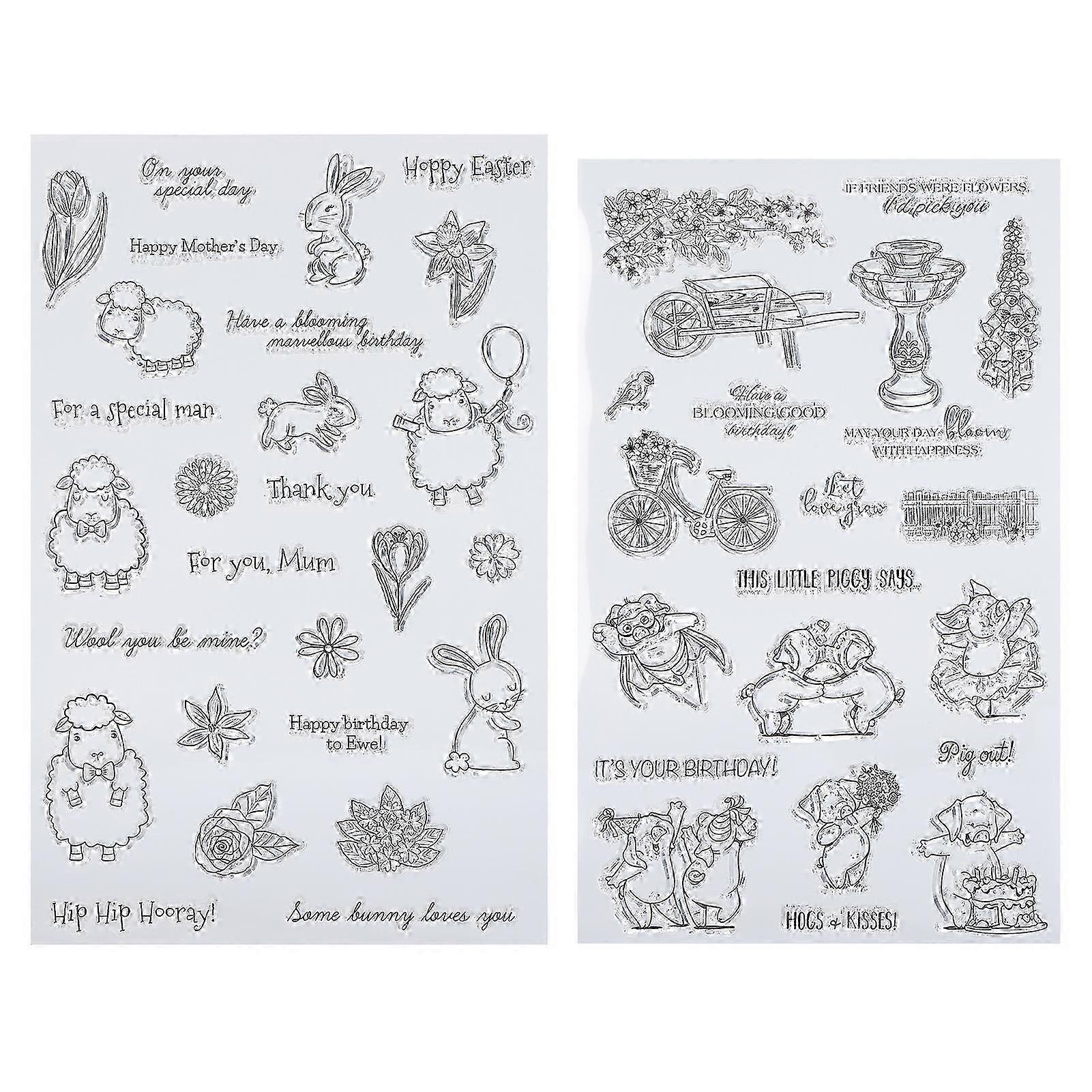 2Pcs Transparent TPR Stamp Seal Sheep, Rabbit, Pig for DIY Card Making and Scrapbooking