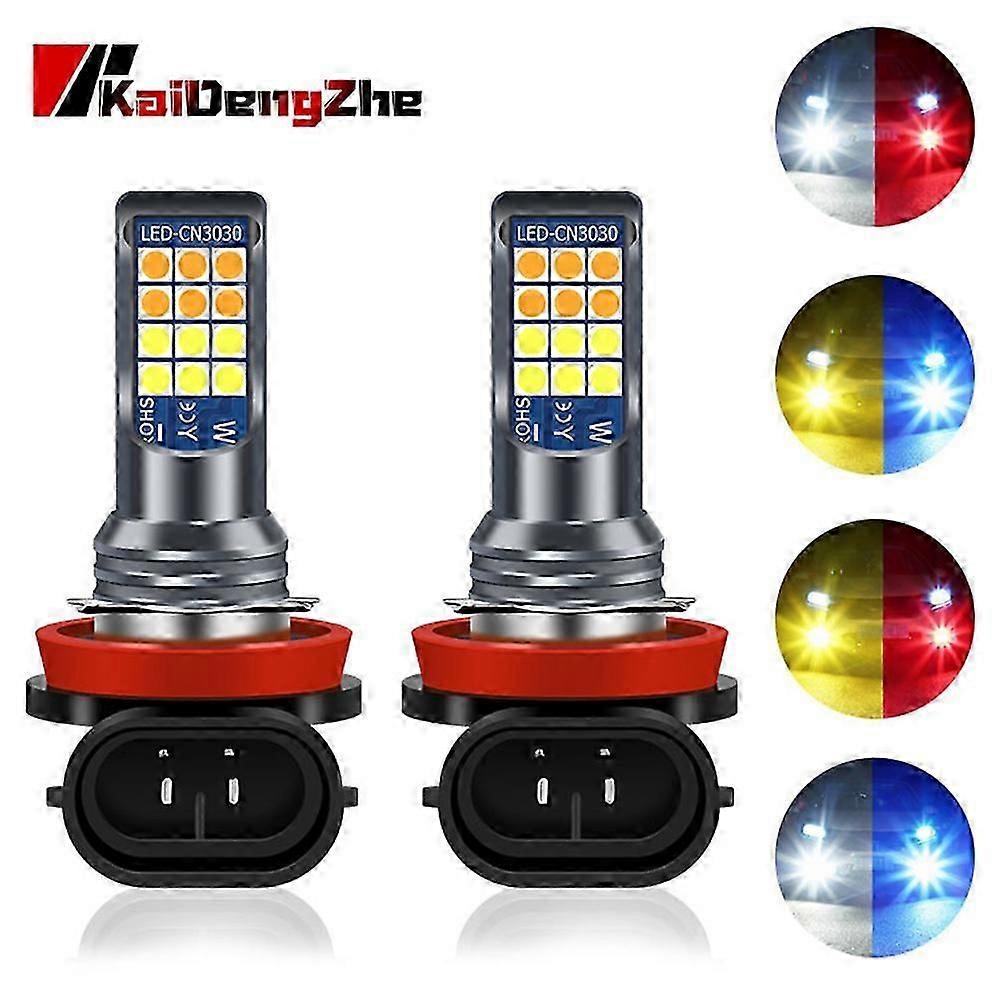 H11 LED HB4 car light 9006 HB3 9005 Two-Color LED H4 H8 H7 Fog Bulb 3030 24 SMD 2500LM 12V Auto Driving Running Lamp 12V 24V