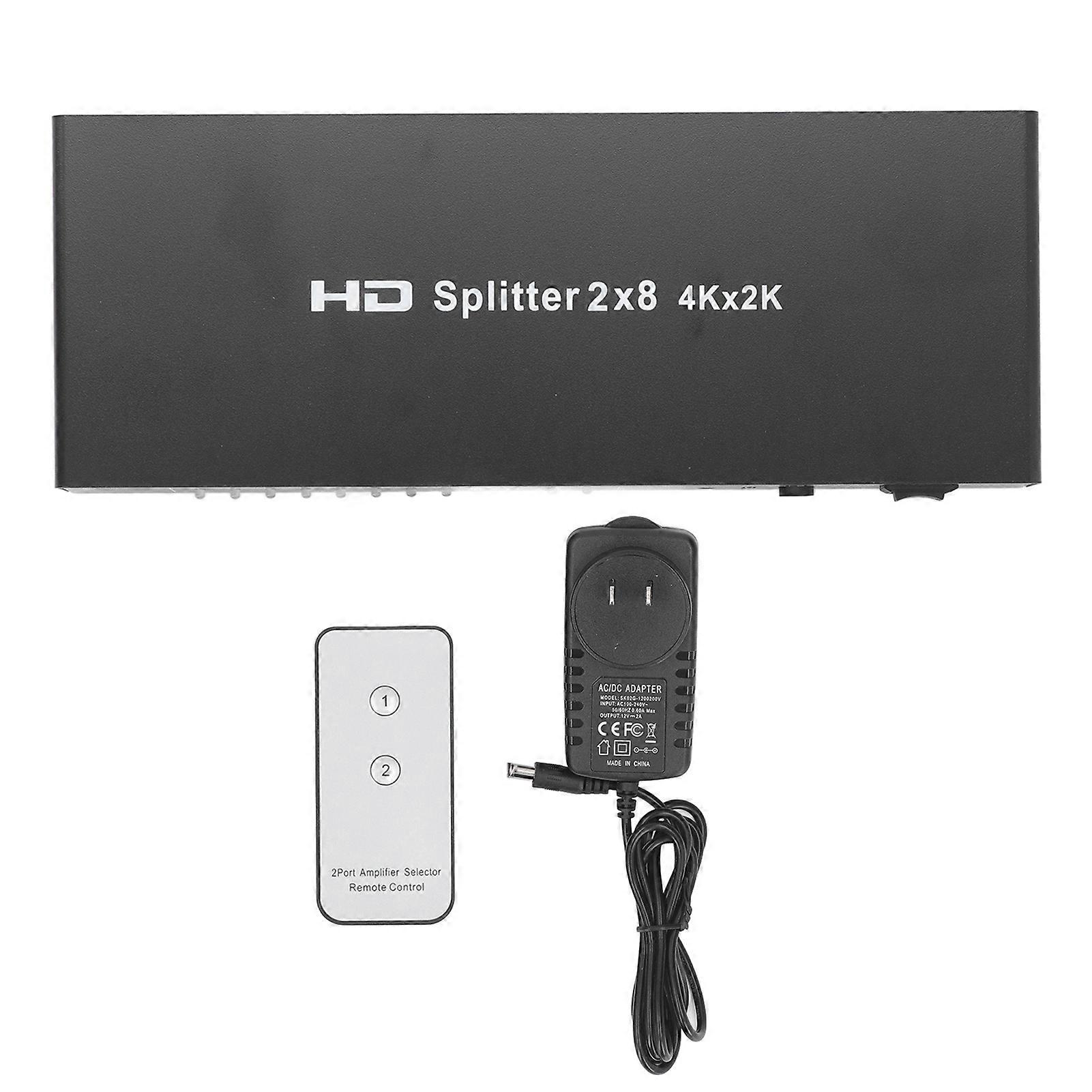 4K HD Multimedia Interface Splitter 2 In 8 Out with Remote for PC, TV, and More