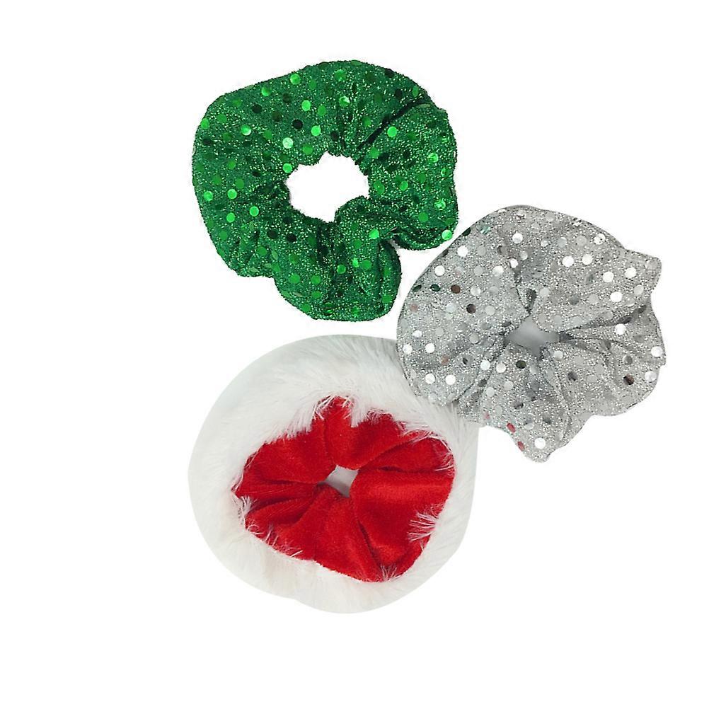 Hair Bobbles Ropes Festive Hair Bands Christmas 10x10x2cm Holds Hair Assorted Color 3Pcs
