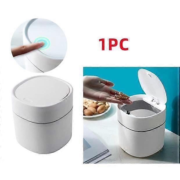 Desktop Trash Can - Unspecified - Mini Trash Can With Lid - White - 13X14Cm - For Bedroom And Kitchen