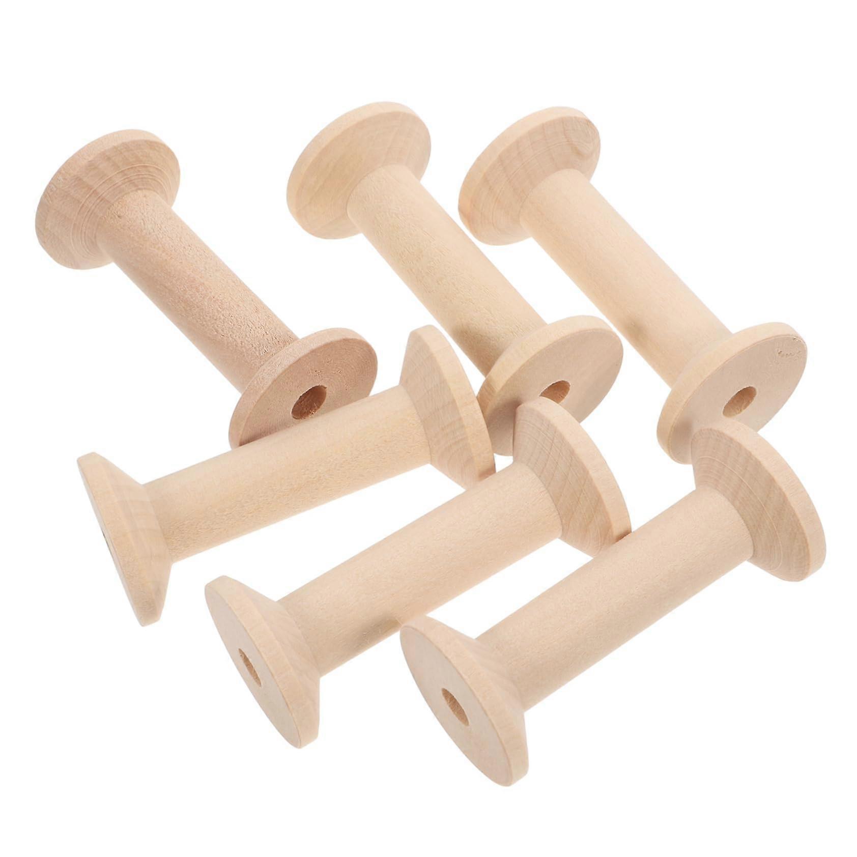 6 Pieces Large Unfinished Wooden Spools Empty Spools, Versatile for DIY Projects, Embroidery, Crafts, Natural Wood Color, Sturdy
