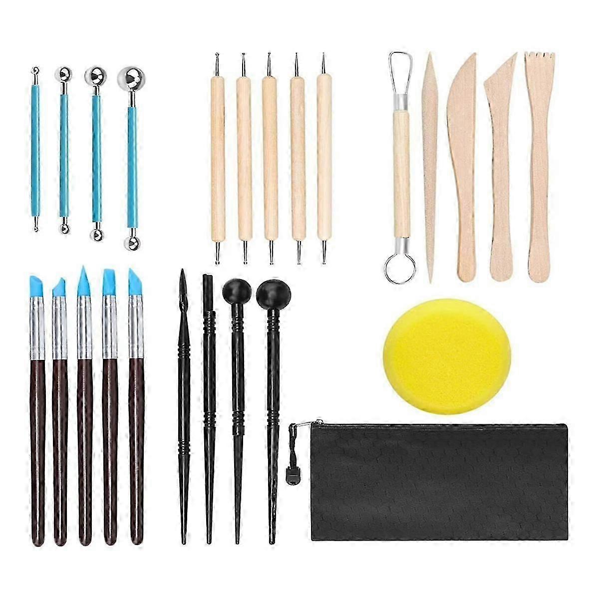 24 Piece Polymer Clay Set, Pottery Tools, Pottery Kit, Clay Sculpting Tools, Point Tool Set with Air Drying Ball Stylus